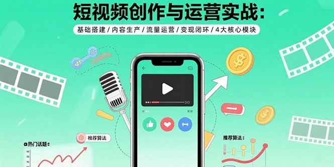 （15819期）短视频创作与运营实战：基础搭建/内容生产/流量运营/变现闭环/4大核心模块-娃菜资源网
