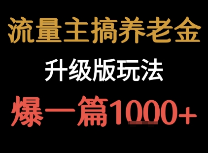 流量主之养老金升级版玩法 爆一篇收益1k+-娃菜资源网