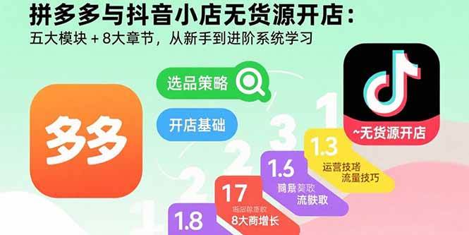 （15805期）拼多多与抖音小店无货源开店：五大模块+8大章节，从新手到进阶系统学习-娃菜资源网
