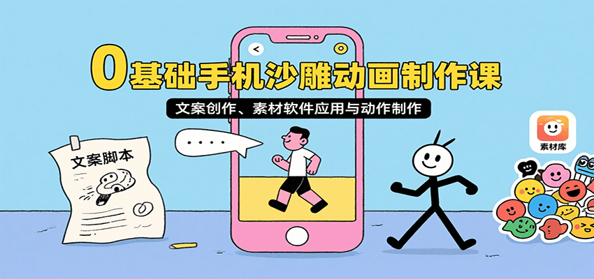 0基础手机沙雕动画制作课，文案创作、素材软件应用与动作制作-娃菜资源网