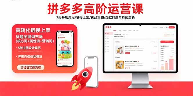 （15761期）拼多多高阶运营课：7天开店流程/链接上架/选品策略/爆款打造与持续增长-娃菜资源网