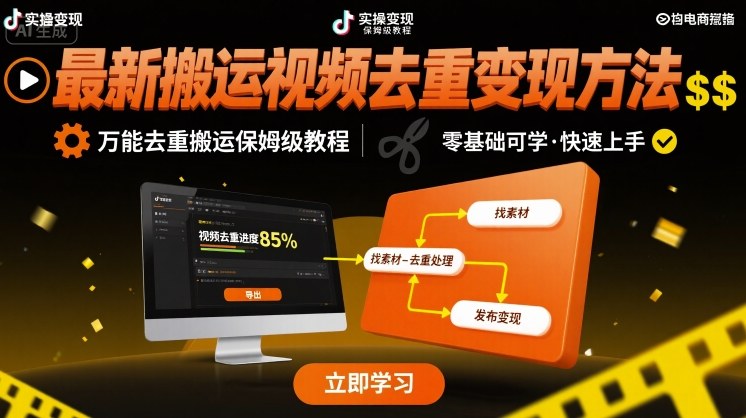 最新搬运视频去重变现方法，万能去重搬运保姆级教程-娃菜资源网